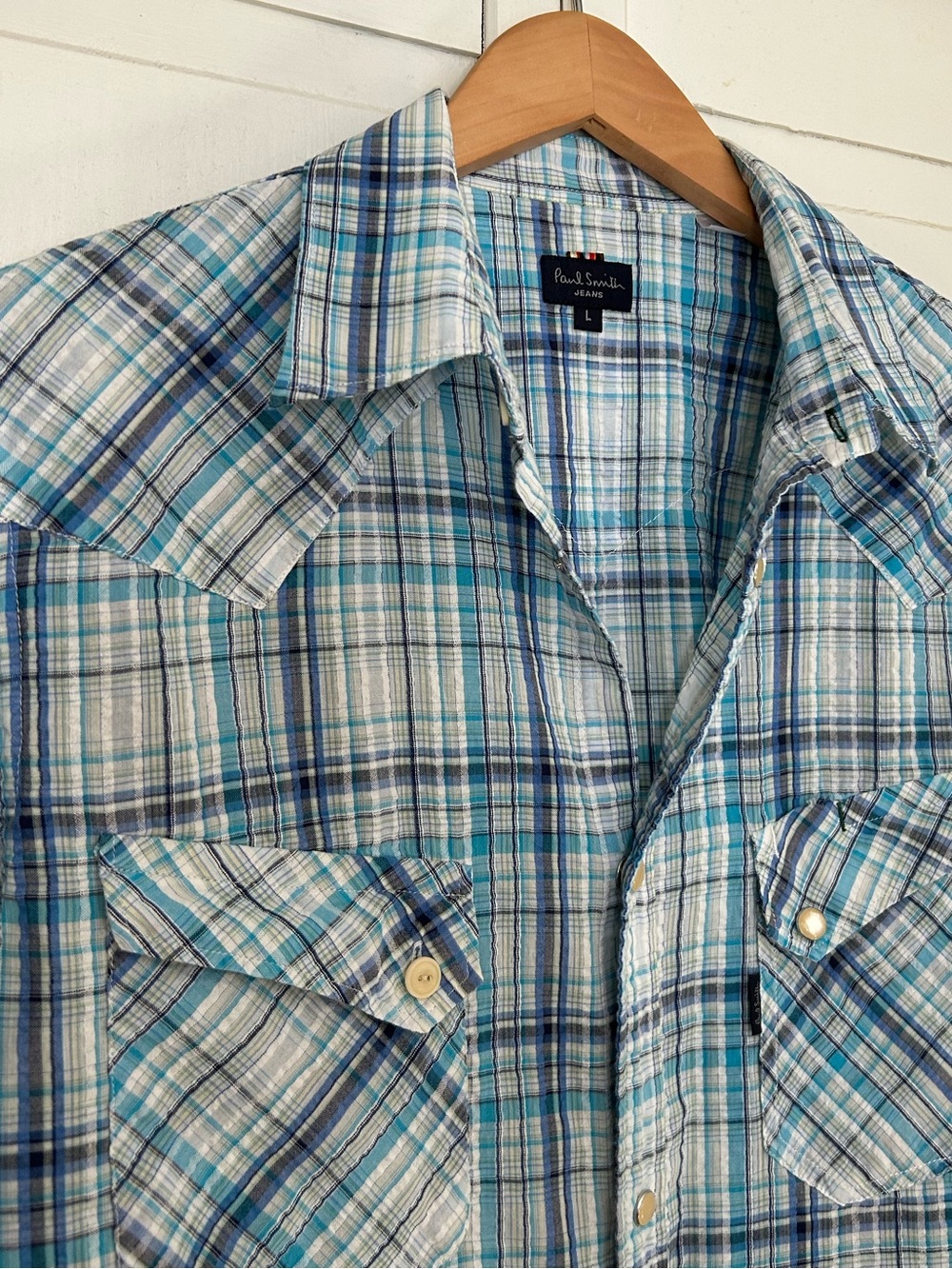 Paul Smith Jeans Mens Size L Long Sleeve Pearl Snap Button Down Plaid Shirt - Picture 6 of 16